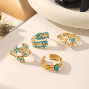 MW Simple INS Style Natural Stone Gemstone Hollow Electroplated Ring 18K Gold Electroplated Stainless Steel Adjustable Rings