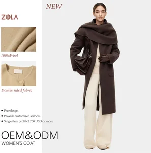 Solid Color Handmade Long Wool Coat with Button Decoration Open Front Closure Winter Scarf Collar Double Sided Keeps You Warm