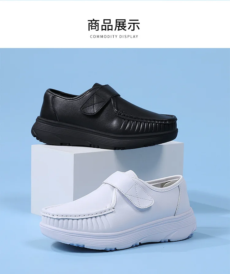 Comfortable Genuine Leather Nurse Shoes with Soft Soles and Breathable Velcro Fastening for Hospital&Home&Private Clinic