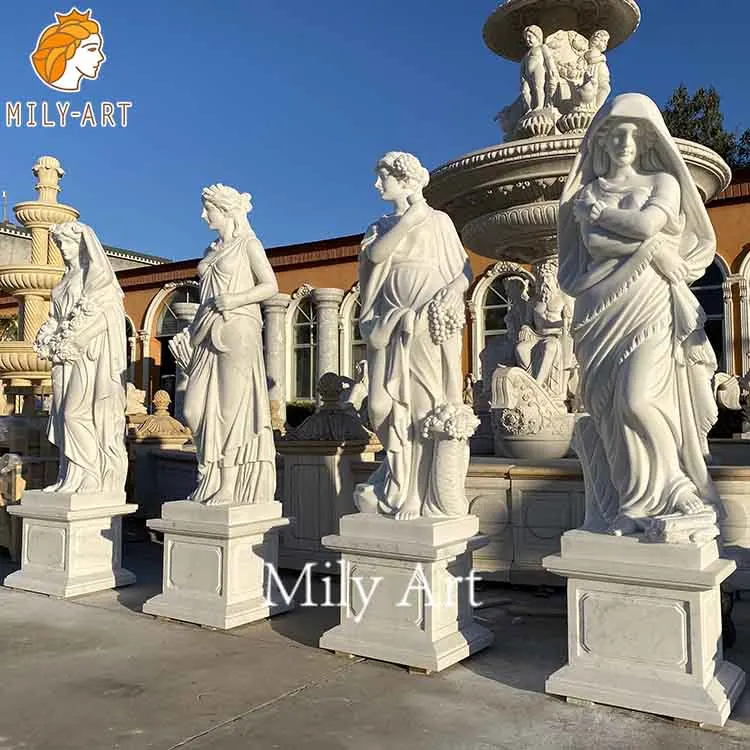 Greek Ancient Hand Carved Marble Goddess Statue Life Size Four Seasons