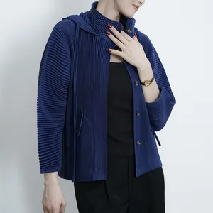 Factory Wholesale Women's Fashion Tops Stylish Hooded Jackets High-quality Loose Casual Miyake Pleated Jackets
