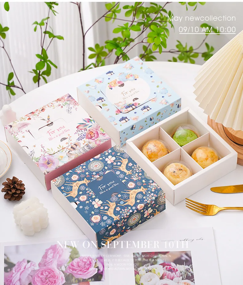 Luxury Food Box For Egg Yolk Pastry 6 Compartment Cake Deer Gift Box