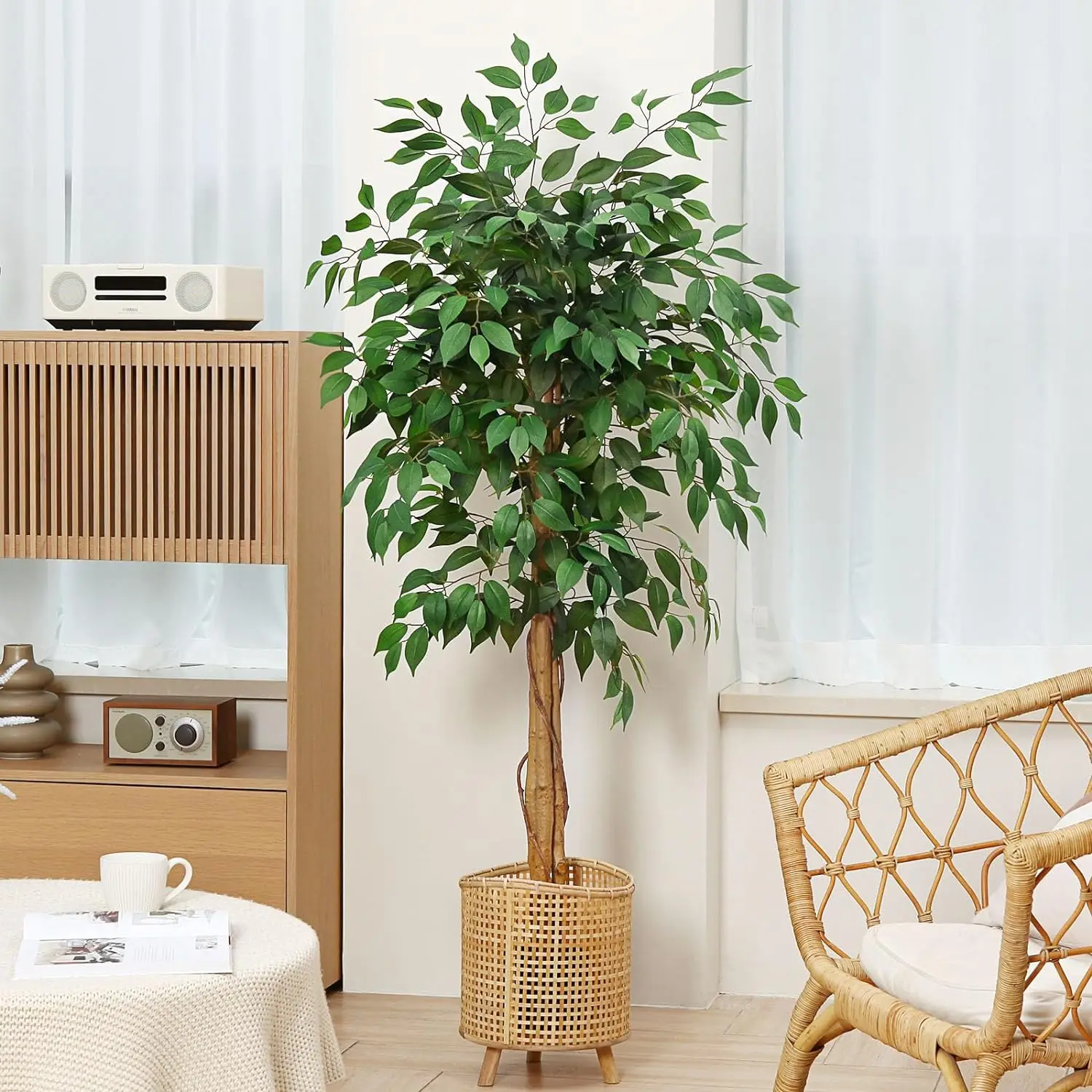 Ficus Artificial Trees With Realistic Leaves And Trunk Silk Faux Ficus
