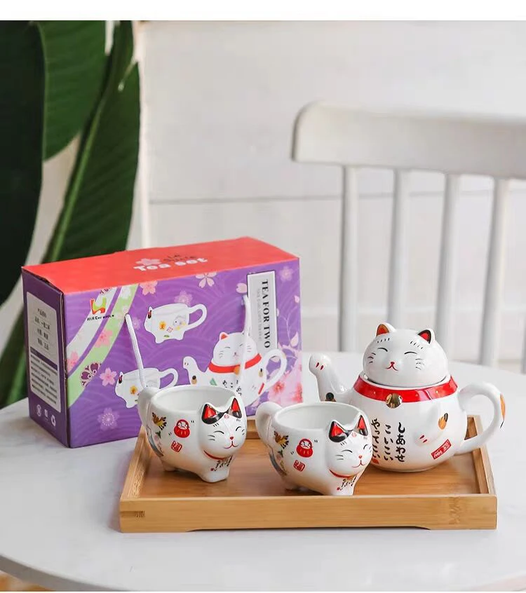 Tea Cup Set Teapot, Lucky Cat Tea Set, Porcelain Tea Set