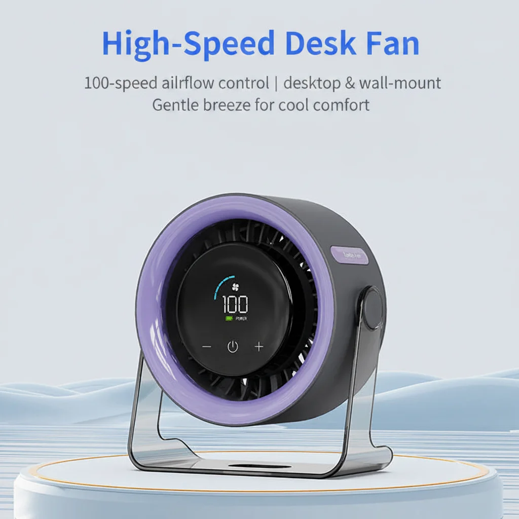 Bladeless Table/Desk Fan with Touch Control 100 Speeds Rechargeable Battery Brushless Motor-Household & Car Use