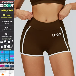 Custom Fabric Style Logo High Waist Quick Drying Striped Tight Workout Yoga Shorts Women Outdoor Gym Fitness Running Shorts
