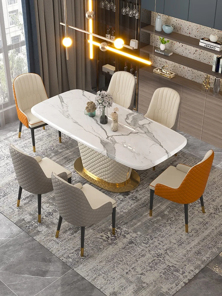 Luxury Italian Dining Table of Design Rectangular Marble Top Dining Table Set