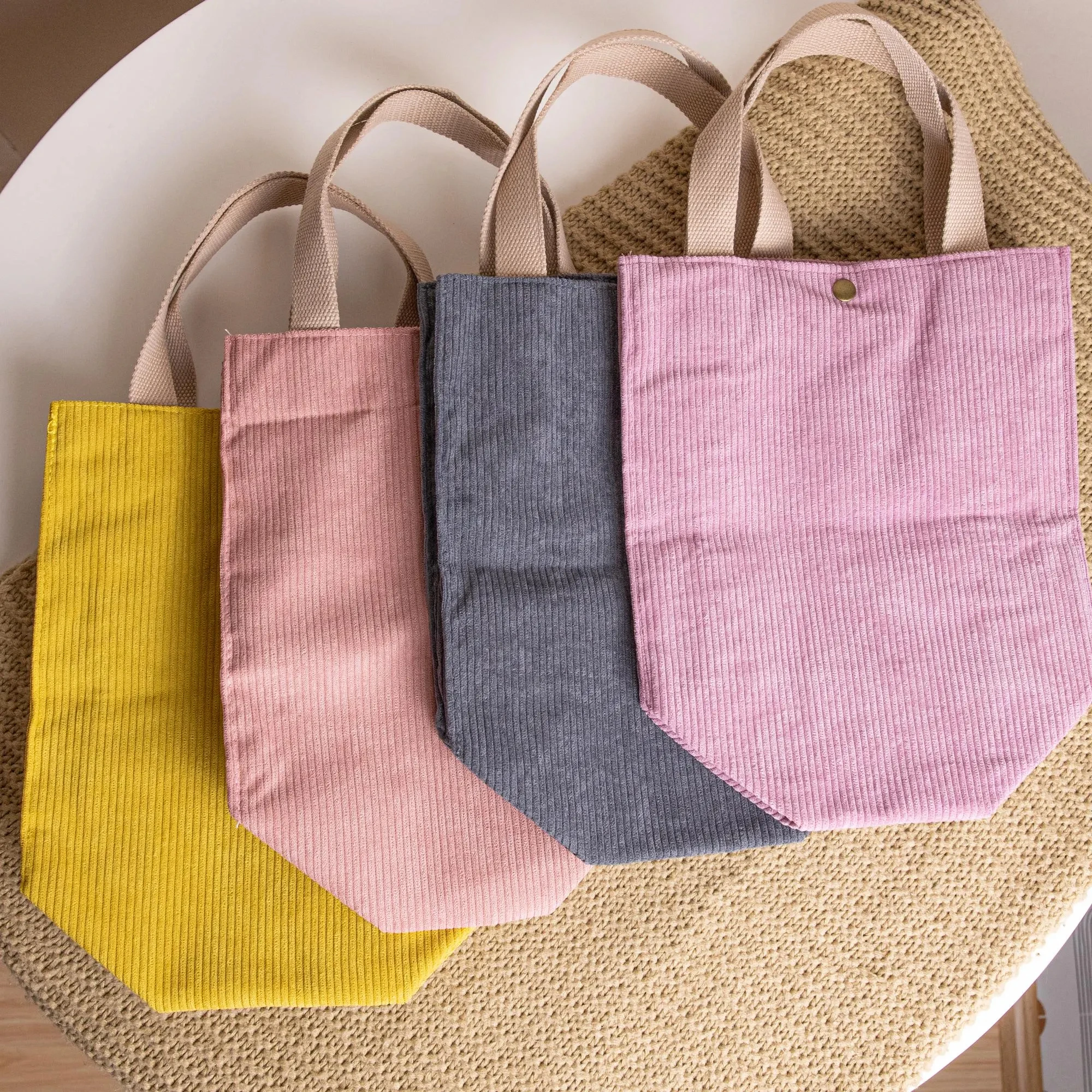 Reusable Custom Logo Insulated Corduroy Lunch Bag with Buttons and Interior Pockets