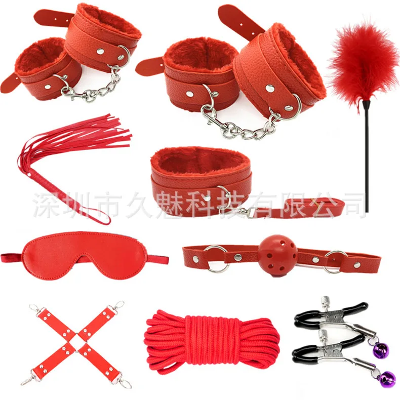 7 Pieces Set Sex Bondage Plush Leather Bundled Suit Sm Alternative Toy Restraint Handcuffs