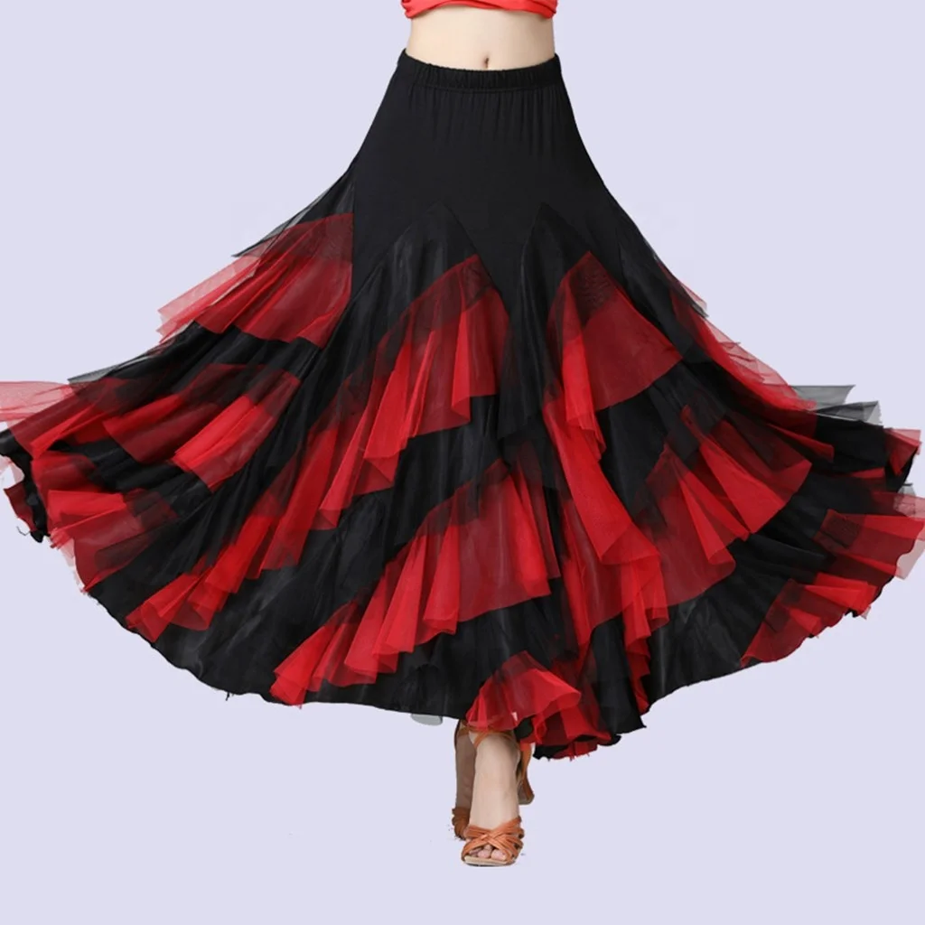 Women Flamenco Sleeveless Handmade Waltz Full Skirt Modern Social Dance Long Dress