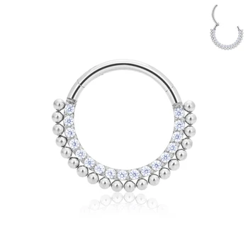Wholesale ASTM F136 Titanium Hinged Segment Ring with CZ and Ball Detailing for Septum Daith Helix Tragus Piercing Jewelry