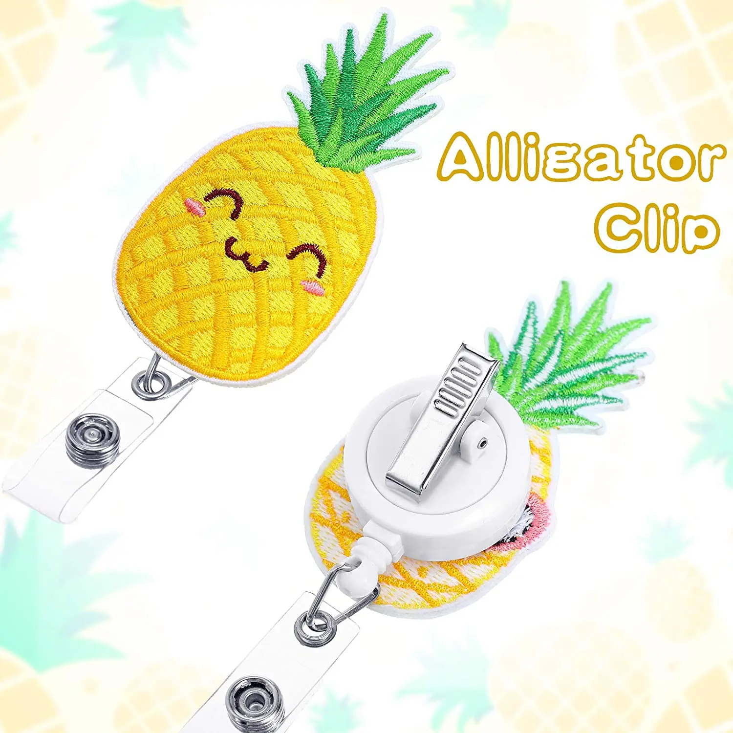 3 Pieces Pineapple Badge Reel Holder Summer Felt Embroidered Retractable Badge Reel Holder with Alligator Swivel Clip