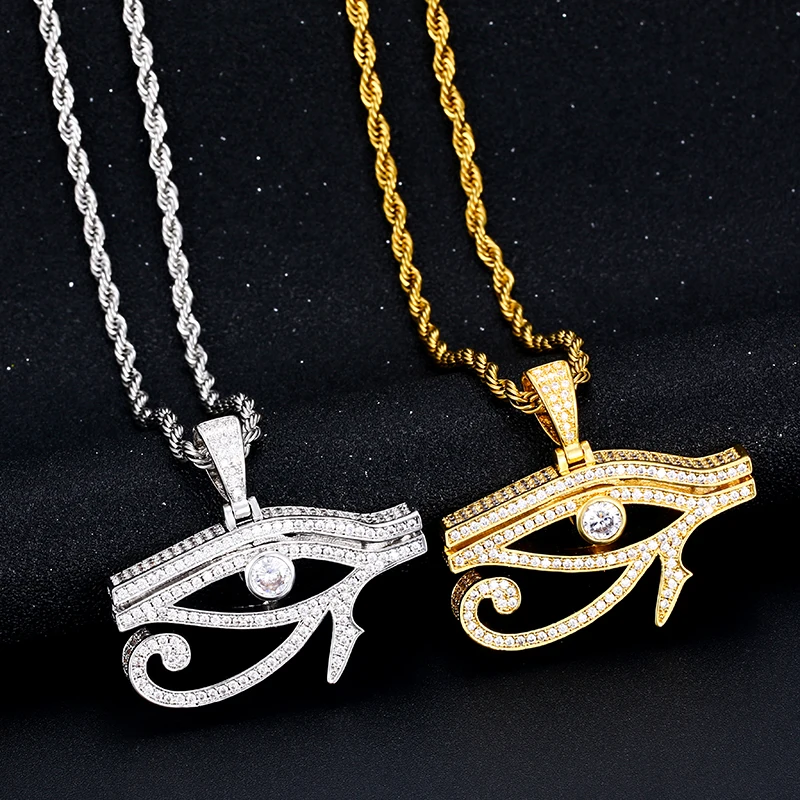 ゴールドダイヤモンドホルスアイネックレスペンダント古代エジプト様式