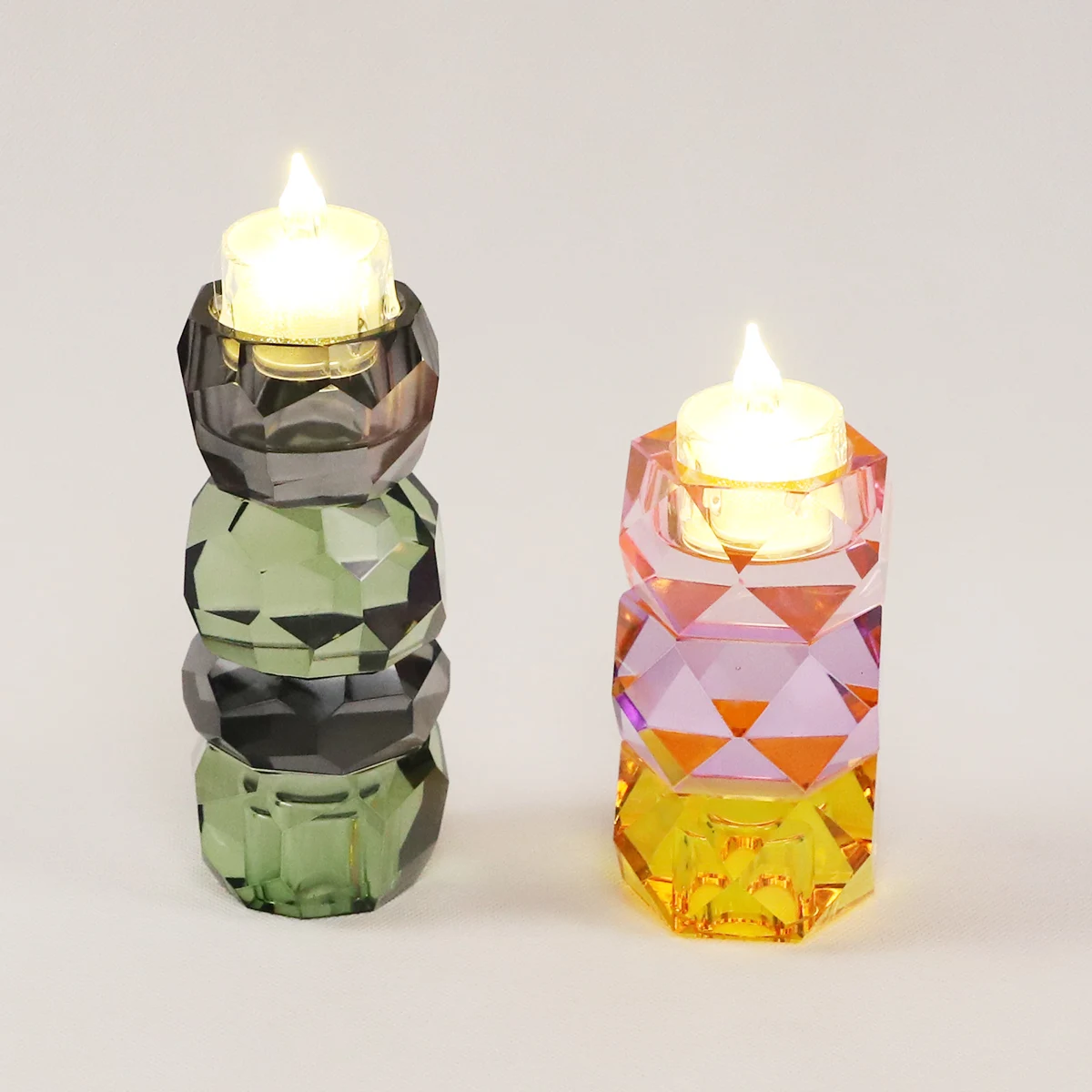 Modern Colorful Crystal Candle Holders Geometric High Quality Home Living Room Decoration Romantic Tealight Candle