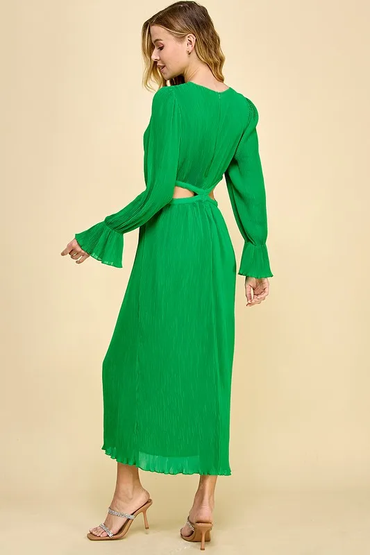 A Long Dress For Women With A Round Neckline, Pleated At The Waist, And Featuring Cutouts. - Image 5