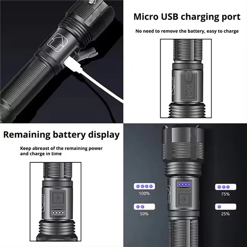 XHP50 USB rechargeable tactical hunting camping flashlight water proof torch light long range convoy flashlight supplier