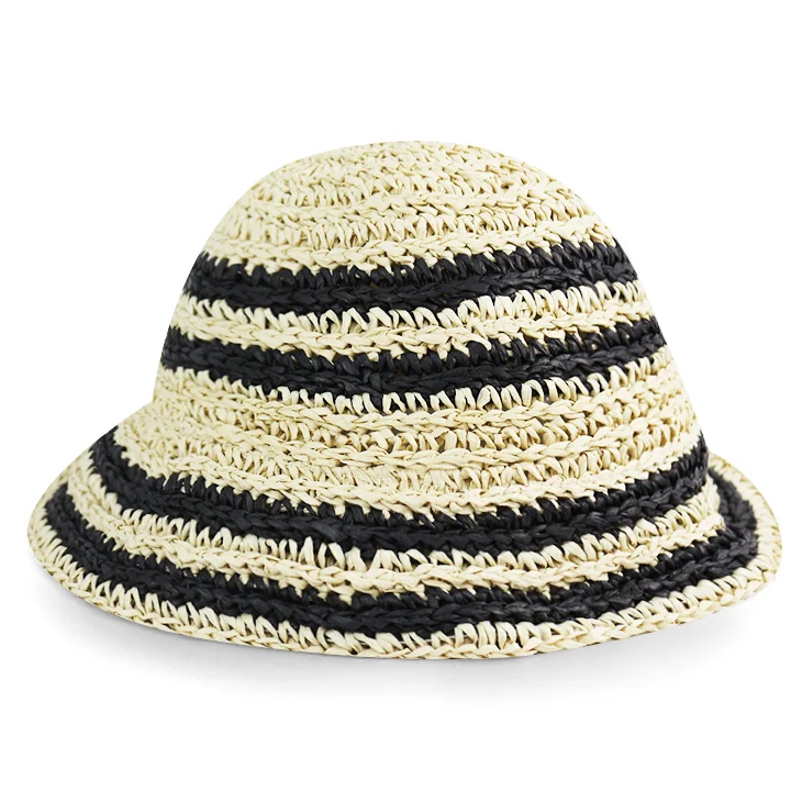 ST09 Fashionable Striped Crochet Unisex Breathable Straw Fisherman Summer Beach Sun Protection Hat For Outdoor Use_voghion.com