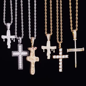 Custom Vvs Moissanite Diamond High Quality 925 Silver Gold Plated Hip Hop Jewelry Iced Out Cross Pendant