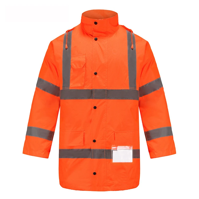 Hot Sale Custom Parka Jacket 300D Polyester Wadding Oxford Waterproof Reflective Raincoat High Visibility Warm Reflective Jacket