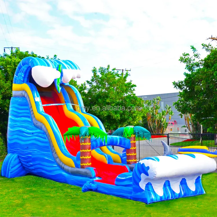 Commercial Inflatable Backyard Waterslide Tsunami Wave Water Slides With Pool
