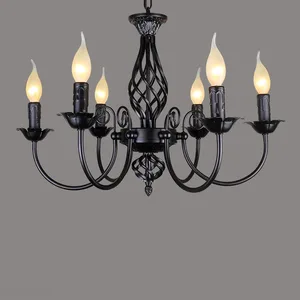 JACKSUN 6-Light Iron Candle Style Suspension Chandelier Classic Pendant for Living Room Corridor