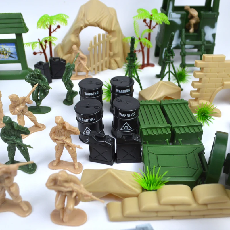 Оптовая продажа 100 шт. игрушечные армейские мужчины полипропиленовые пластиковые игрушки солдаты военные с танковой башней игровой набор