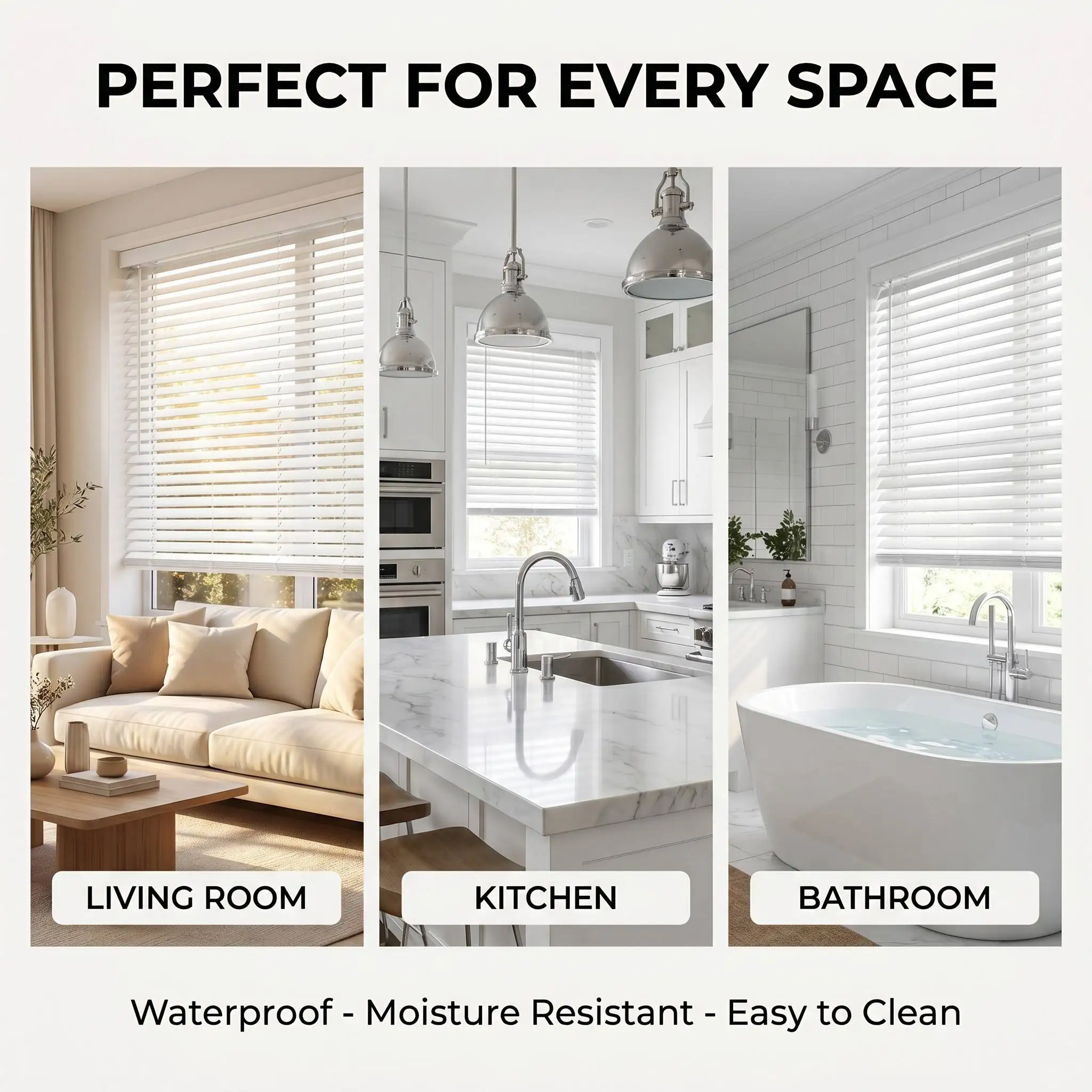 PVC Venetian Blinds Painted Color White Cord System Waterproof Moisture Resistant Custom Size Built-In UV Blocking