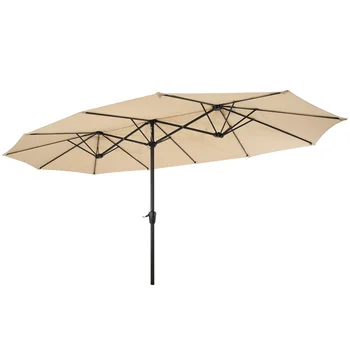 Free Shipping Twin Patio Market Umbrella with Crank-tan Large Double-sided Rectangular Outdoor Free Shipping 15x9ft Outdoor