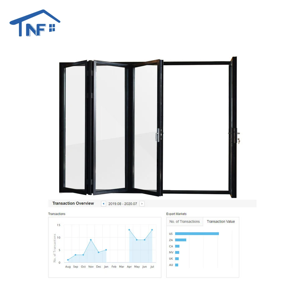 Aluminium 4 Panel Clear Glass Exterior Bifolding Door Germany Imported Hardware Folding Glass