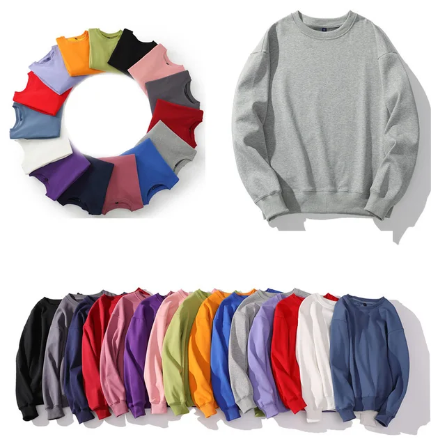 Wholesale OEM plain pullover dyed oversized blank white men's women's cotton custom hoodlie crewneck sweatshirt