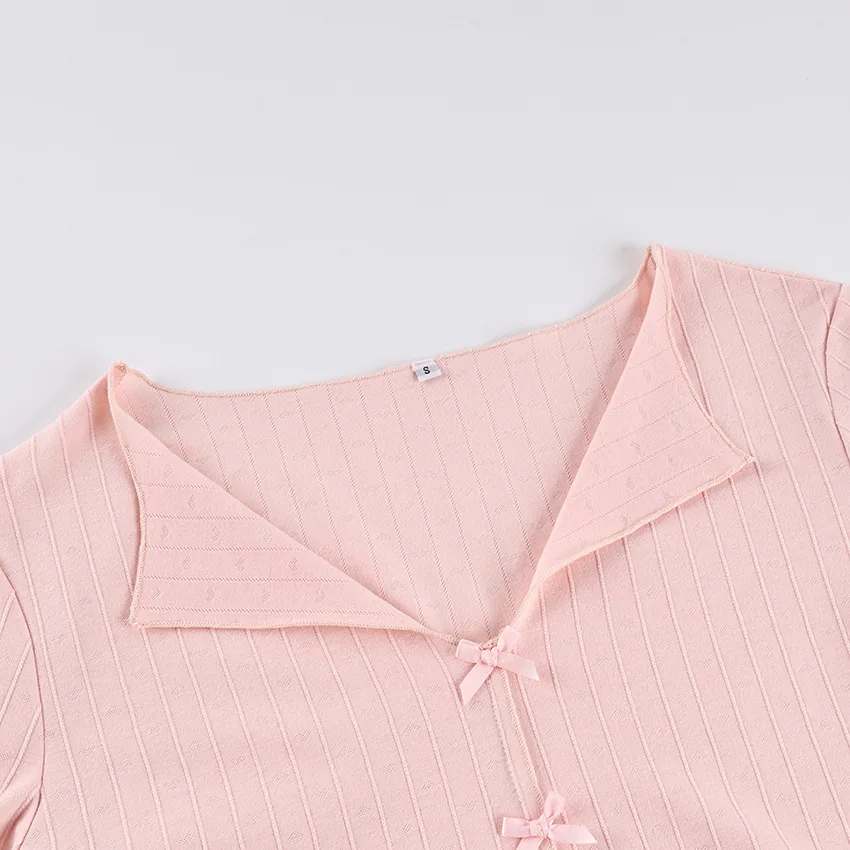 Women Bow Pajama Set V Neck Long Sleeve Sleepwear Soft Two Piece Lounge Outfit for Autumn Winter and Christmas — detail