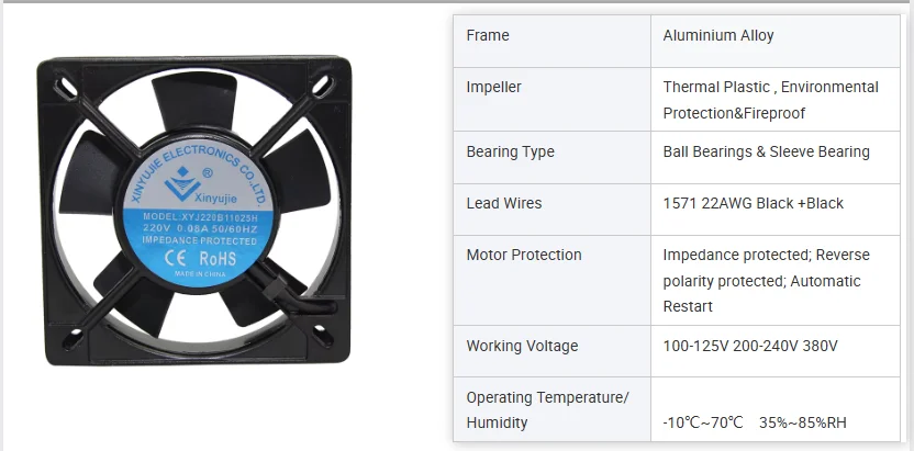 Axial Cooling Fan, 110mm, IP55, Waterproof, 110/120V-220/240V - detail 2