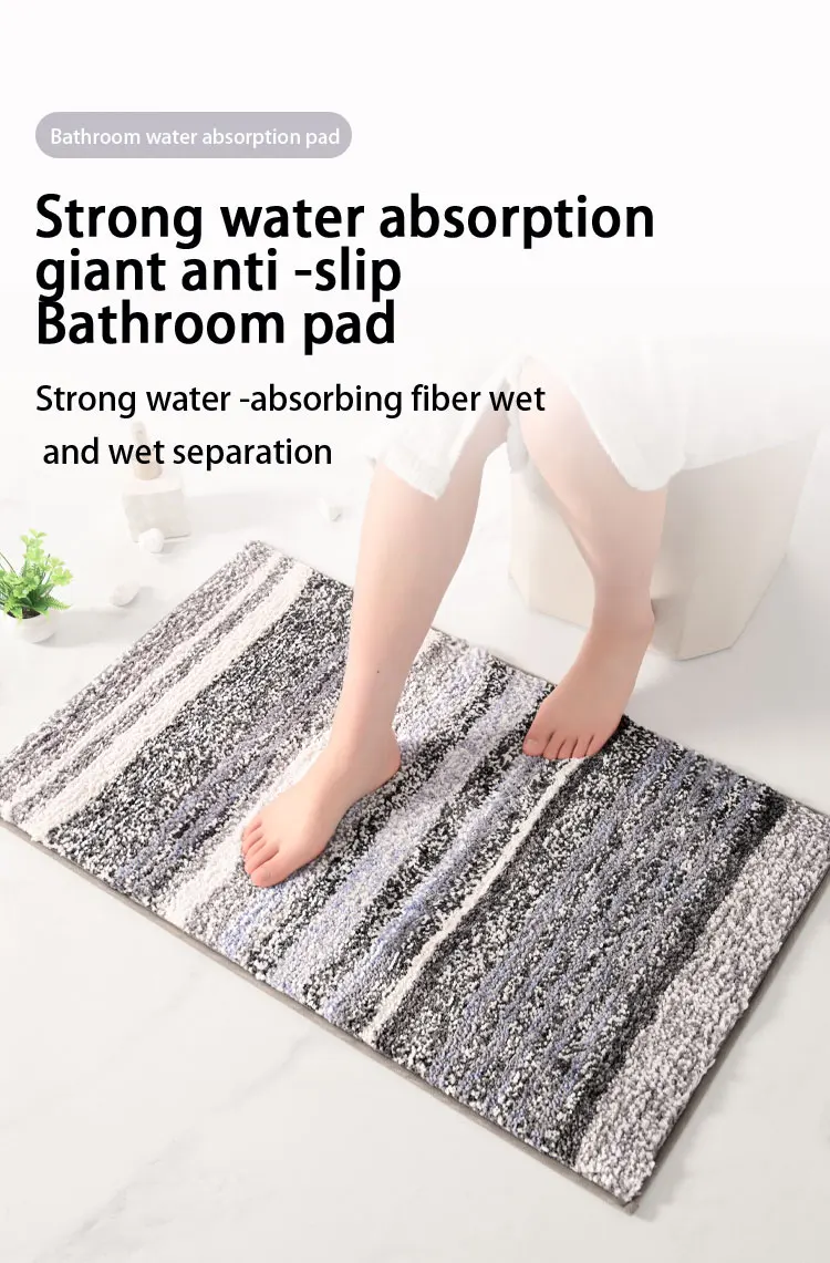 New Microfiber Bath Mat Non Slip Bathroom Rug Customized Size Absorbent Striped Bath Mats Bathroom Rug Floor Mat supplier