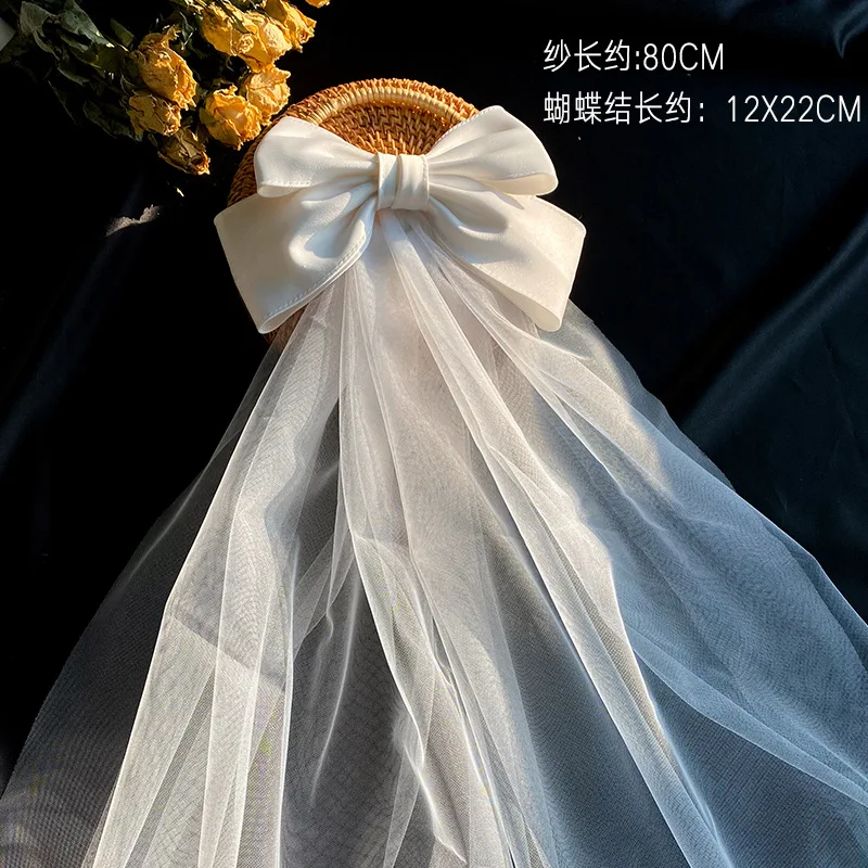 Kids /Adults Bridal White Hair Bow Veil Bridal White Tulle Wedding Veil  Clip Pins Hair Pieces Headband for Wedding Party
