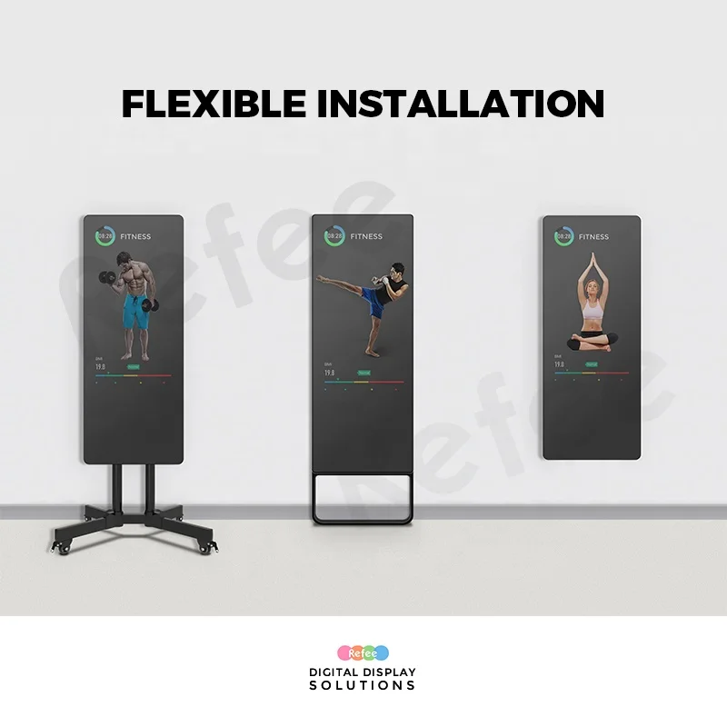 Modern Intelligent Interactive Mirror Smart Touch Screen Gym Workout Wall Mount WiFi Rectangle Design Metal LCD Display