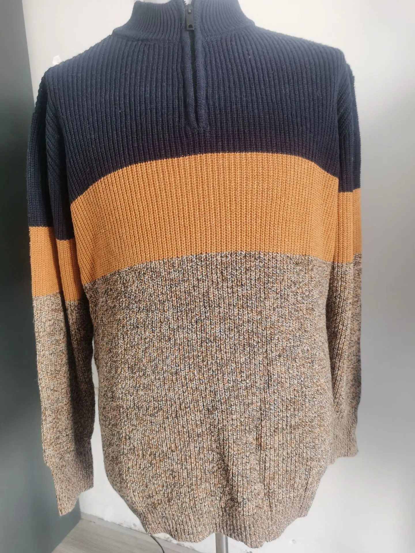 2024 Sweater Men's casual knit pullover loose long sleeve fall/winter zip-up collar