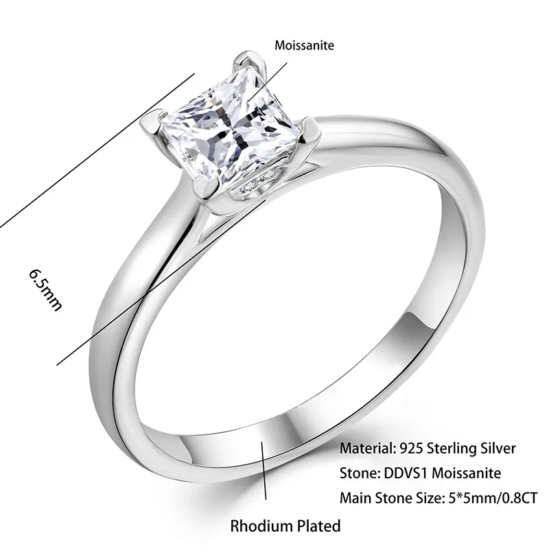 Women Engagement Solitaire Ring Vvs Carat Princess Cut Square