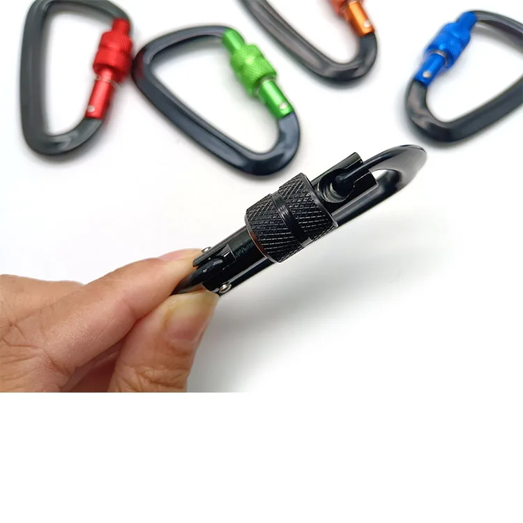 Factory Wholesale Locking Carabiner Climbing Carabiner D Shape Screw Gate Aluminum Carabiner Customized Color and logo 12KN