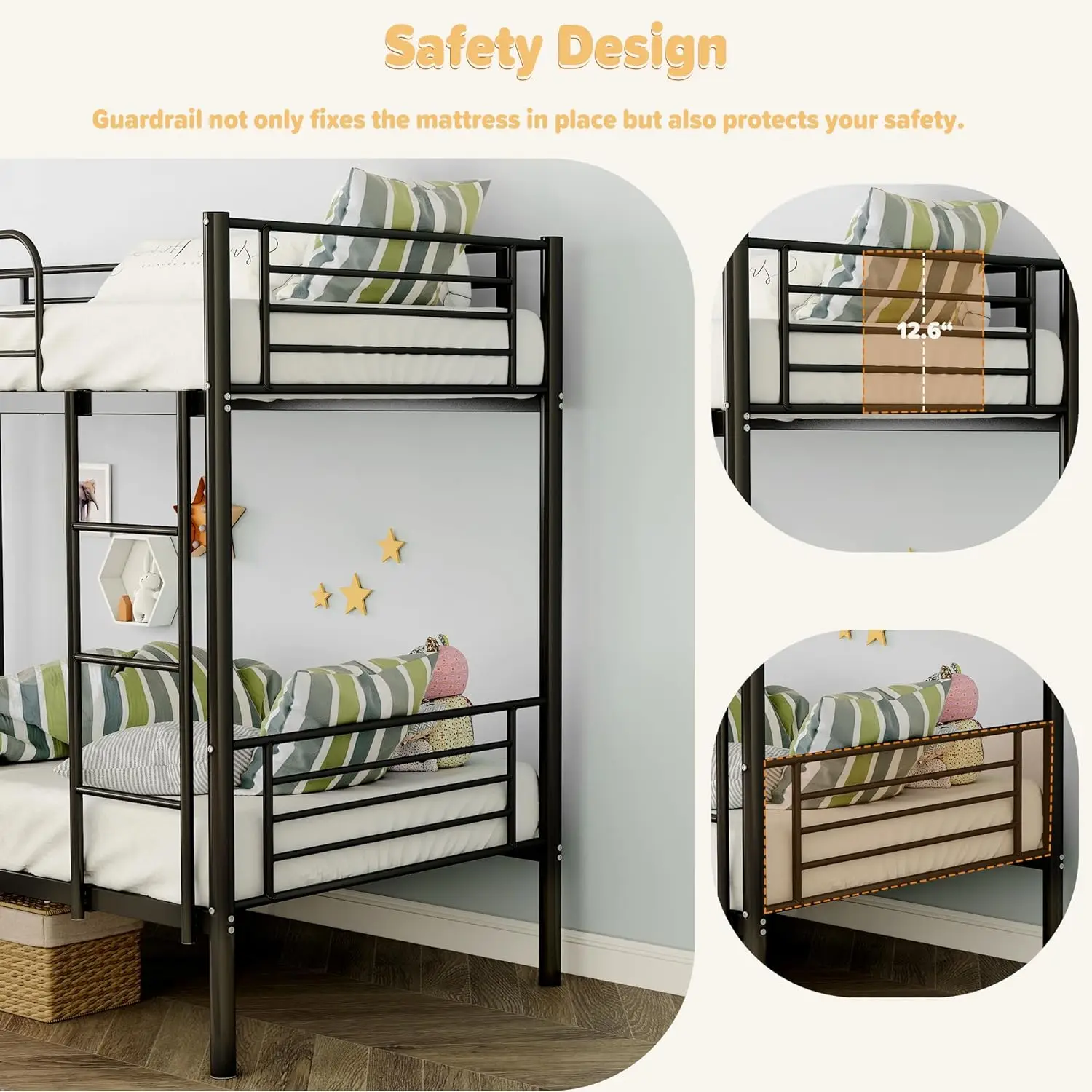 Frame Bed with Staircase 2 Floor Metal Steel Hostel Bunk Two Tiered Iron Loft Bedroom Metal Student Adult Black Storage OEM 200