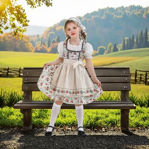 Prairie Colonial Adult Casual Costume Oktoberfest Maid Pastoral Girl Lolita Farm Dirndl Dress 100% Polyester Clothes for Kids