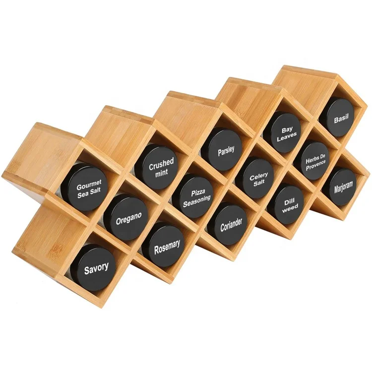 Brand New Kamenstein Criss-Cross Bamboo Spice Rack with 18 FULL