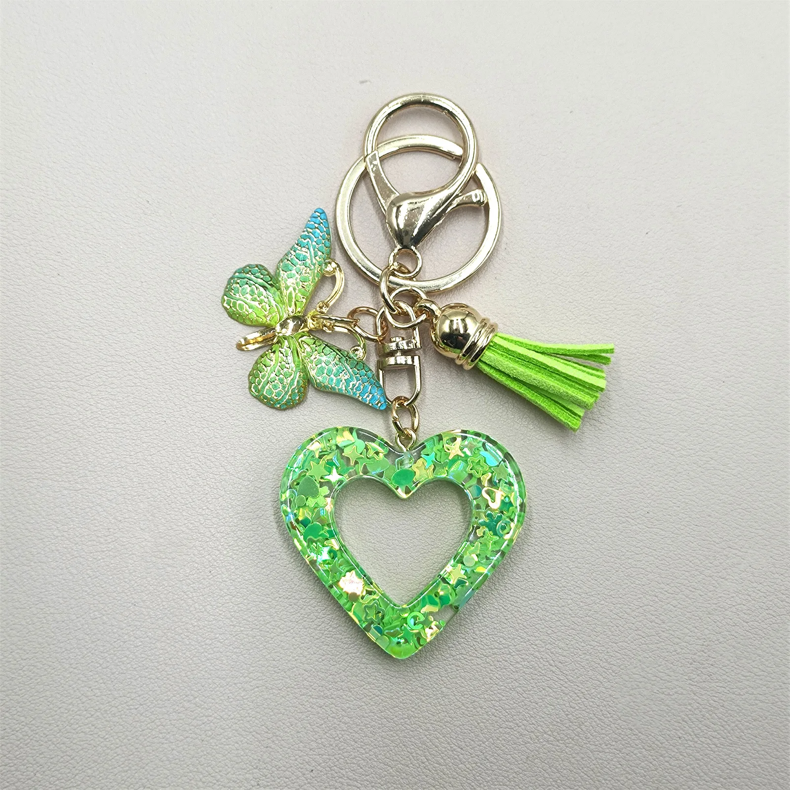 MONNEL Women's Zinc Alloy Keychain - Purple Hydrangea, Heart & Butterfly Charms With Velvet Bag