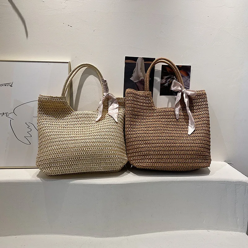 Wholesale Straw Beach Bags Braided Shoulder Pack Retro Woven Shopping