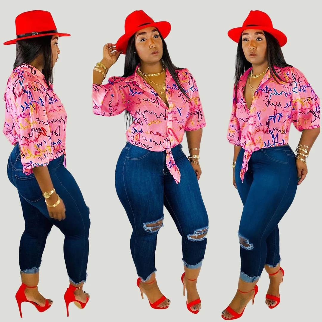 Женская модная блузка A1139 с длинным рукавом и принтом