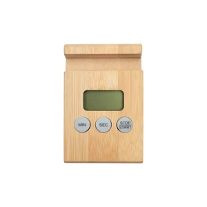 Custom Bamboo Kitchen Timer LCD Digital Touch Screen Cooking Tool with Mobile phone holder