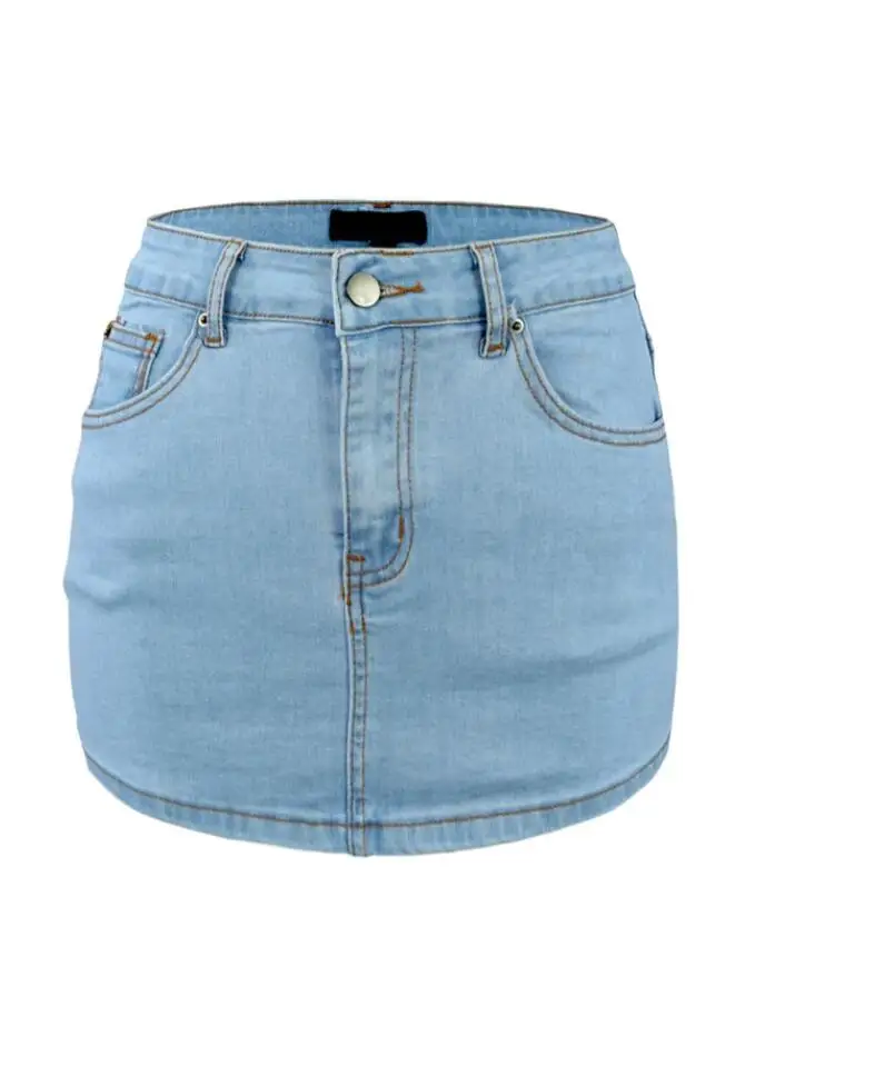 Fashionable SEX Light Denim Mini Skirt Women Casual Denim Jean Miniskirt  Fly Pockets Skirts Mid Waisted Micro Skirt