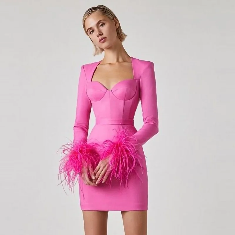 A-Line Mini Dress – Black Feather Evening Dress