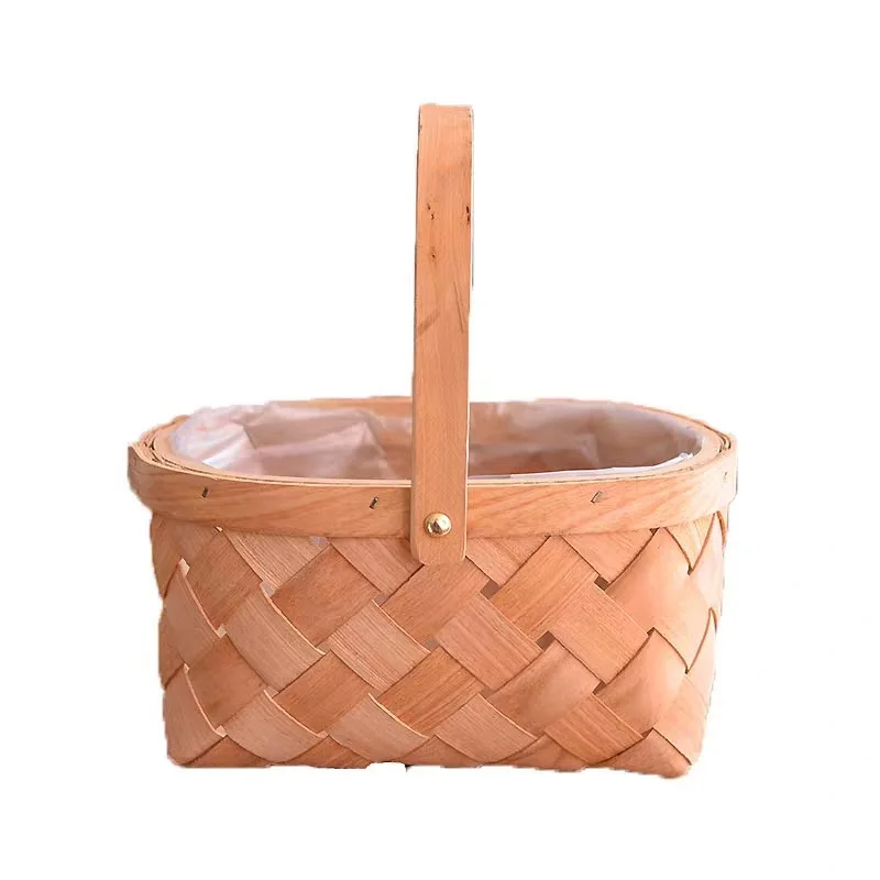 Chinese Rustic Style Weaving Picnic  Basket with Handle Home Decor Hanging Wall Basket Wedding Gift Storage Basket