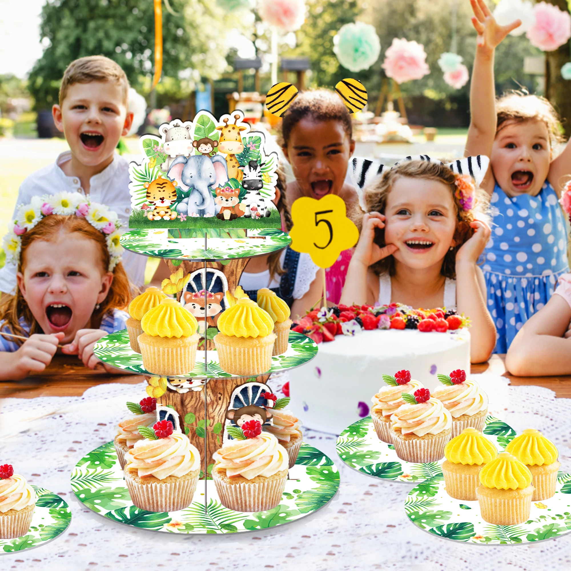 Ensemble De 5 Figurines De Gâteau D'animaux De La Jungle Safari - Décoration Mignonne Pour Cake D'anniversaire Enfant - Maison