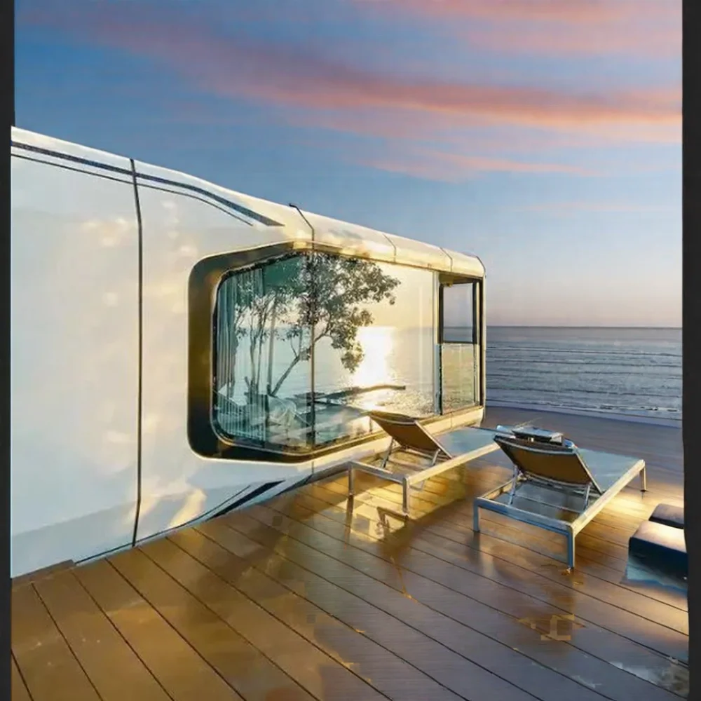 Luxury Modern Prefab House Convenient Space Capsule Cabin Mobile Homestay Tourism Container Prefab House Hotel Made Steel Glass